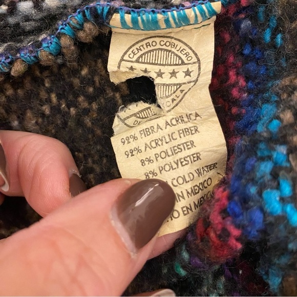 Vintage 1990s Centro Cobijero De Mexico Rasta Blanket Knit Hoodie‎ - Picture 10 of 10